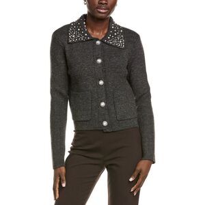 Endless Rose Womens  Pearl-Embellished Collar Cardigan, Grey